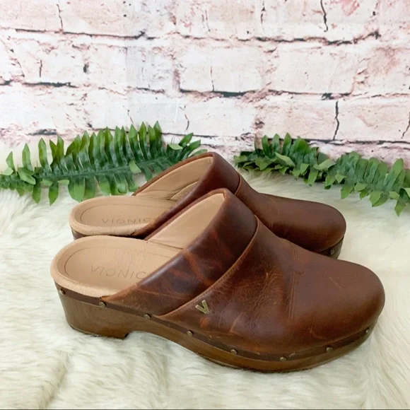 Vionic Kacie Brown Leather Clog Size 8 Wide - Picture 7 of 11